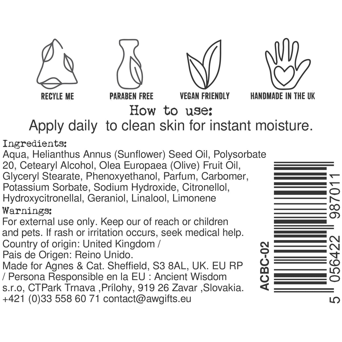 Agnes + Cat Hand & Body Cream - Sea Salt & Moss
